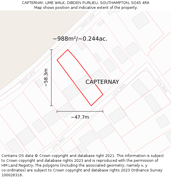 CAPTERNAY, LIME WALK, DIBDEN PURLIEU, SOUTHAMPTON, SO45 4RA: Plot and title map