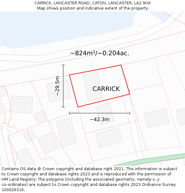 CARRICK, LANCASTER ROAD, CATON, LANCASTER, LA2 9HX: Plot and title map