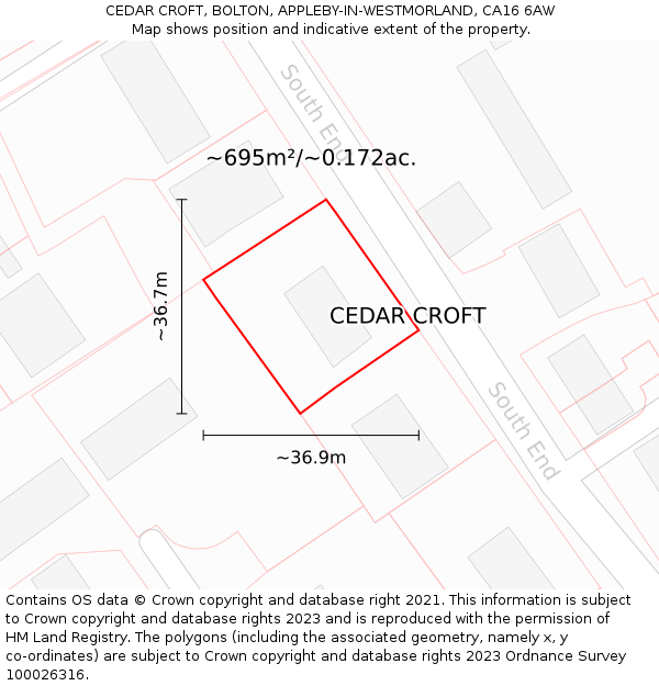 CEDAR CROFT, BOLTON, APPLEBY-IN-WESTMORLAND, CA16 6AW: Plot and title map
