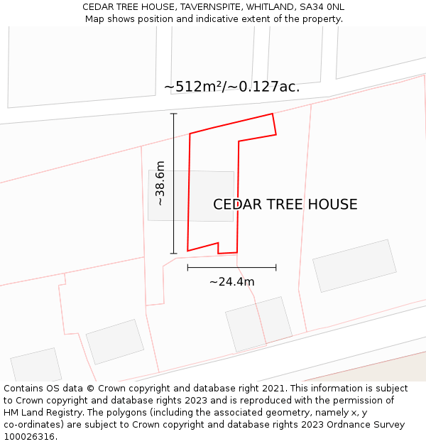 CEDAR TREE HOUSE, TAVERNSPITE, WHITLAND, SA34 0NL: Plot and title map