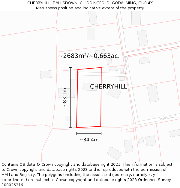 CHERRYHILL, BALLSDOWN, CHIDDINGFOLD, GODALMING, GU8 4XJ: Plot and title map