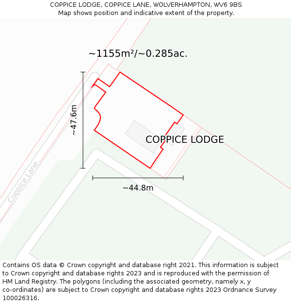 COPPICE LODGE, COPPICE LANE, WOLVERHAMPTON, WV6 9BS: Plot and title map