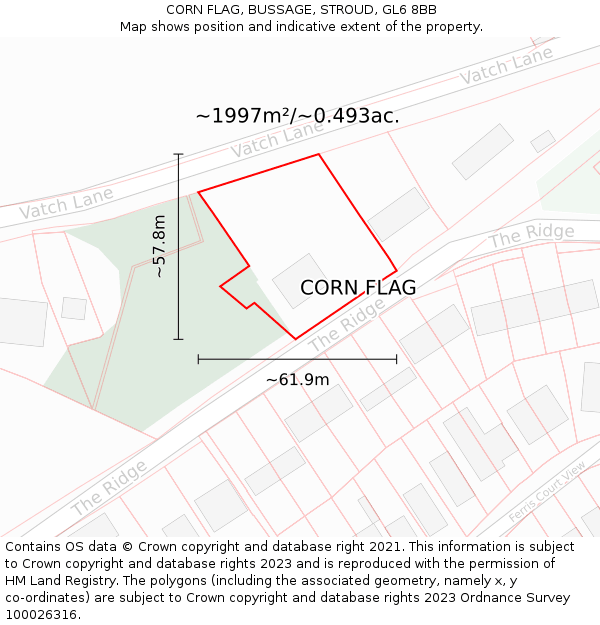 CORN FLAG, BUSSAGE, STROUD, GL6 8BB: Plot and title map