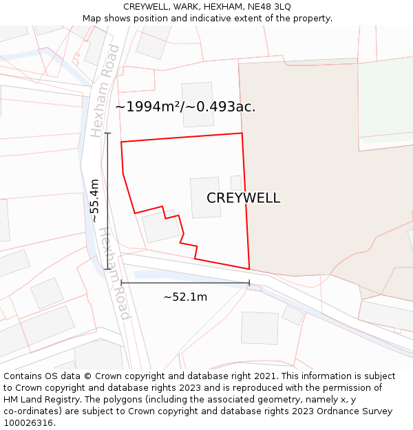 CREYWELL, WARK, HEXHAM, NE48 3LQ: Plot and title map