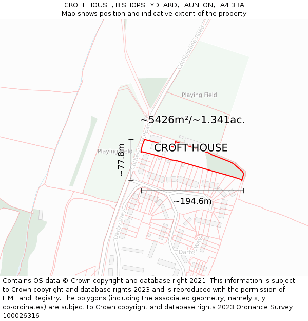 CROFT HOUSE, BISHOPS LYDEARD, TAUNTON, TA4 3BA: Plot and title map