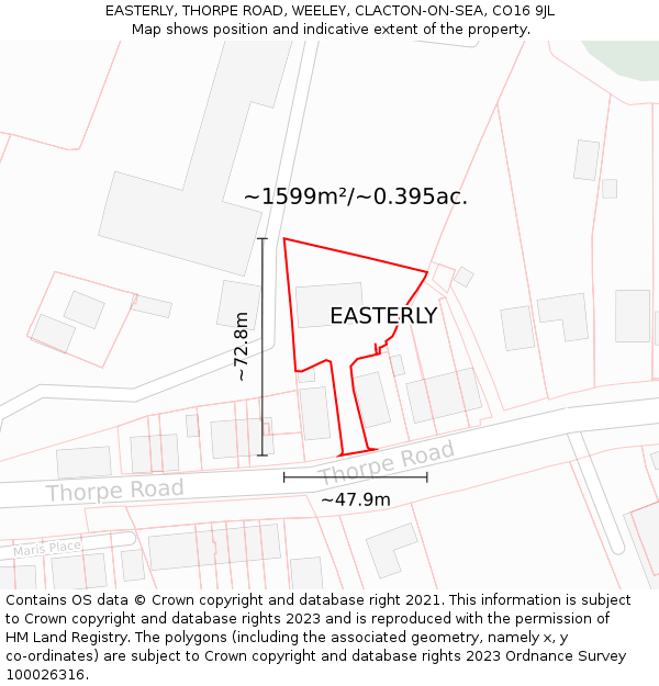 EASTERLY, THORPE ROAD, WEELEY, CLACTON-ON-SEA, CO16 9JL: Plot and title map