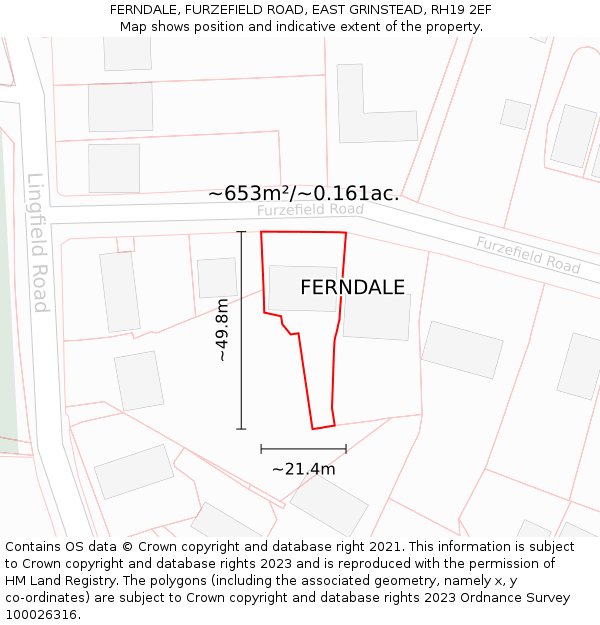 FERNDALE, FURZEFIELD ROAD, EAST GRINSTEAD, RH19 2EF: Plot and title map