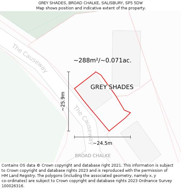 GREY SHADES, BROAD CHALKE, SALISBURY, SP5 5DW: Plot and title map