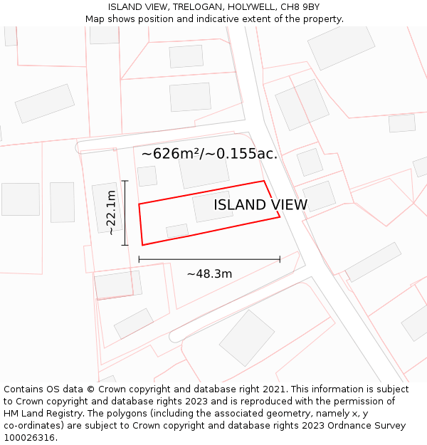 ISLAND VIEW, TRELOGAN, HOLYWELL, CH8 9BY: Plot and title map