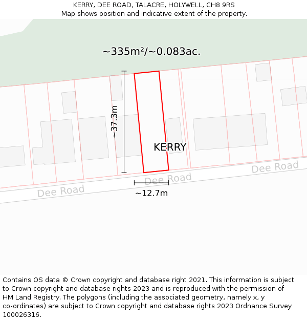KERRY, DEE ROAD, TALACRE, HOLYWELL, CH8 9RS: Plot and title map