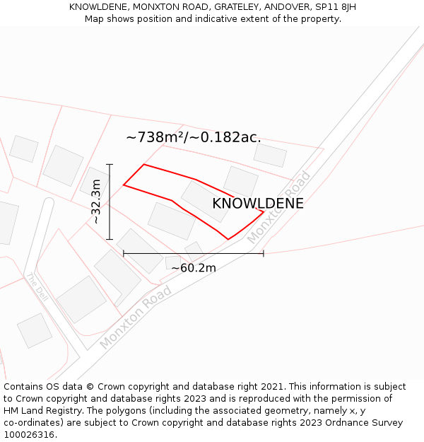 KNOWLDENE, MONXTON ROAD, GRATELEY, ANDOVER, SP11 8JH: Plot and title map