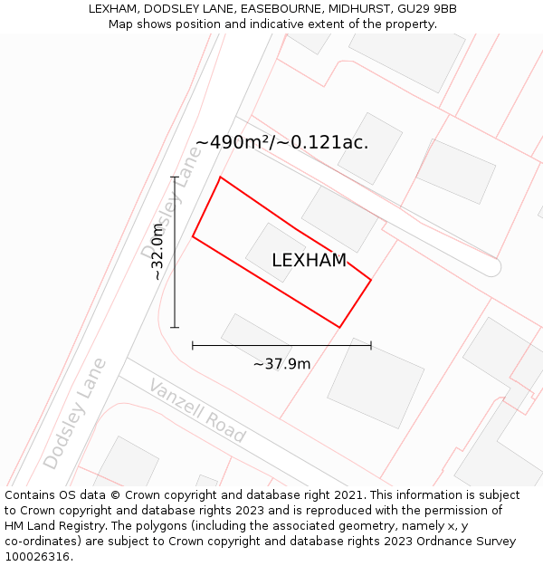 LEXHAM, DODSLEY LANE, EASEBOURNE, MIDHURST, GU29 9BB: Plot and title map