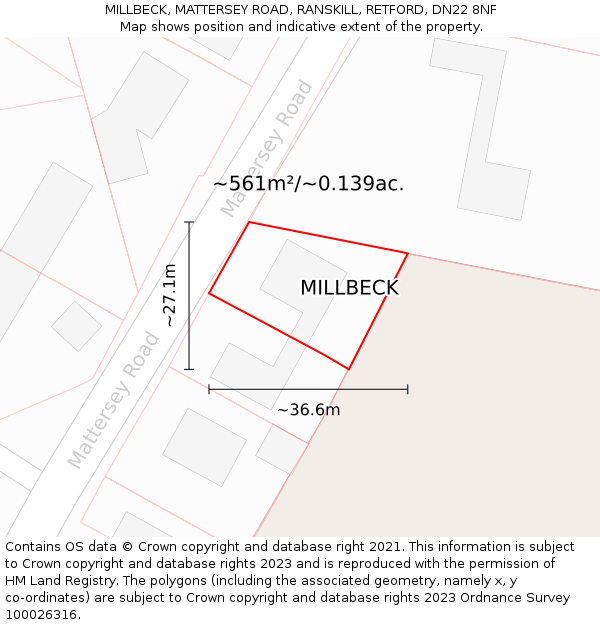 MILLBECK, MATTERSEY ROAD, RANSKILL, RETFORD, DN22 8NF: Plot and title map