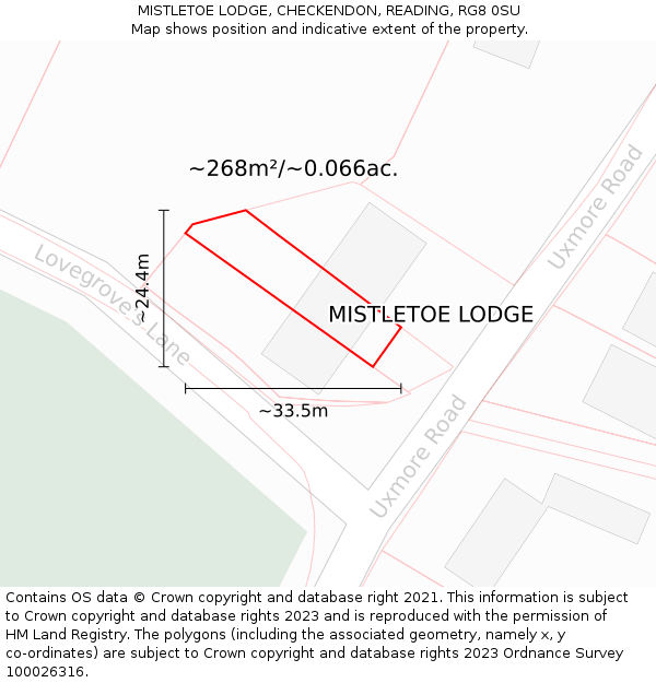 MISTLETOE LODGE, CHECKENDON, READING, RG8 0SU: Plot and title map