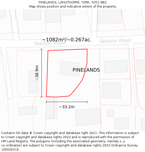 PINELANDS, LANGTHORPE, YORK, YO51 9BZ: Plot and title map