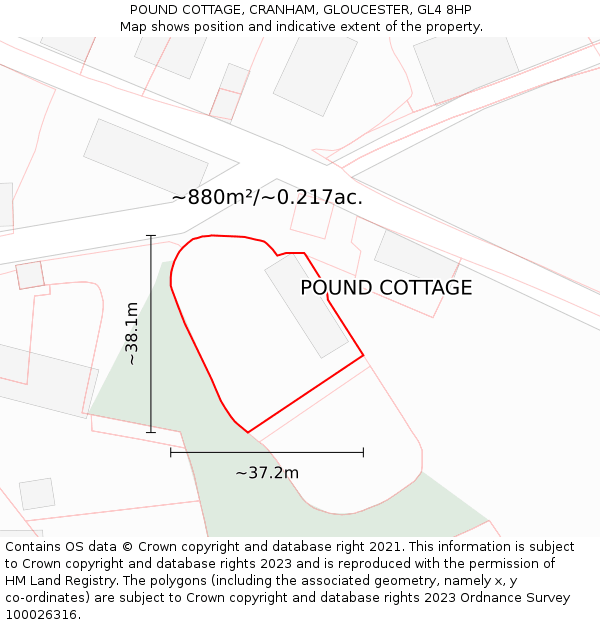POUND COTTAGE, CRANHAM, GLOUCESTER, GL4 8HP: Plot and title map