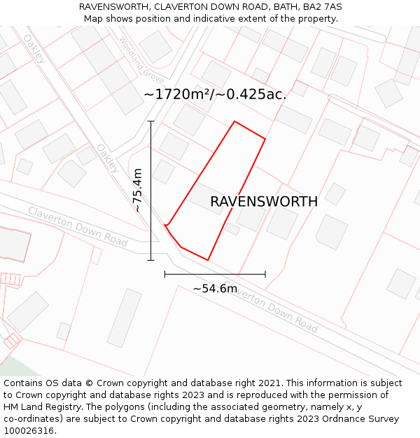 RAVENSWORTH, CLAVERTON DOWN ROAD, BATH, BA2 7AS: Plot and title map