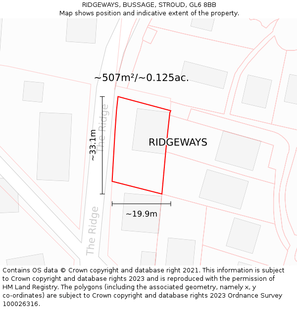 RIDGEWAYS, BUSSAGE, STROUD, GL6 8BB: Plot and title map