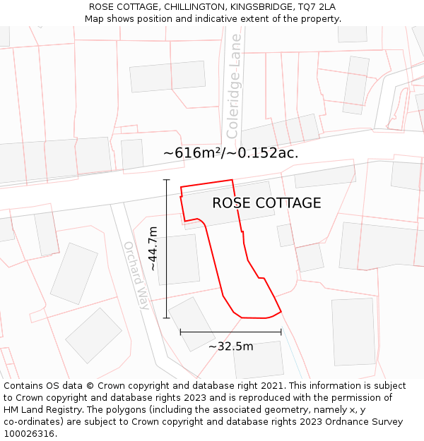 ROSE COTTAGE, CHILLINGTON, KINGSBRIDGE, TQ7 2LA: Plot and title map