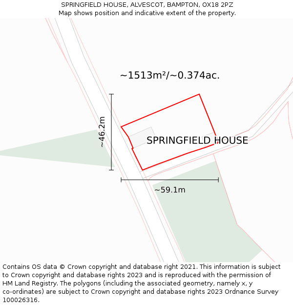 SPRINGFIELD HOUSE, ALVESCOT, BAMPTON, OX18 2PZ: Plot and title map