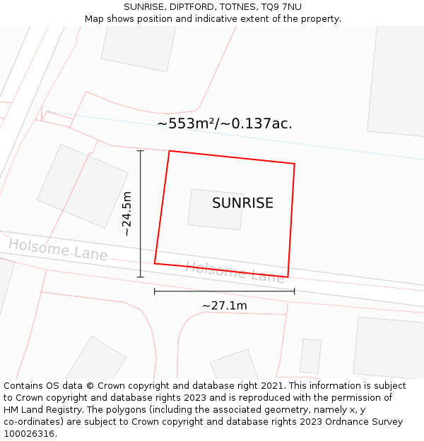 SUNRISE, DIPTFORD, TOTNES, TQ9 7NU: Plot and title map