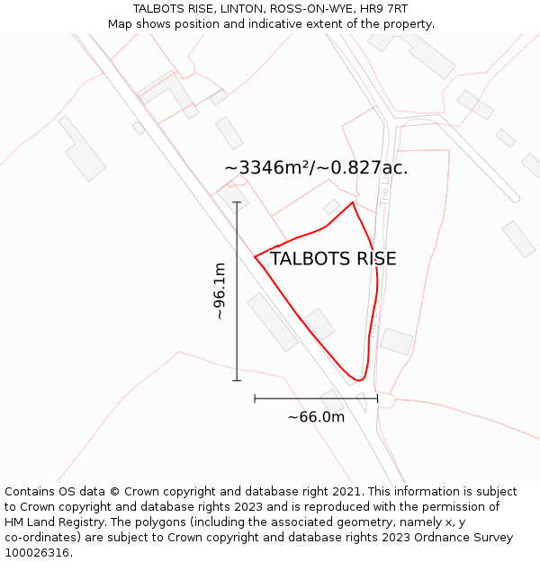 TALBOTS RISE, LINTON, ROSS-ON-WYE, HR9 7RT: Plot and title map