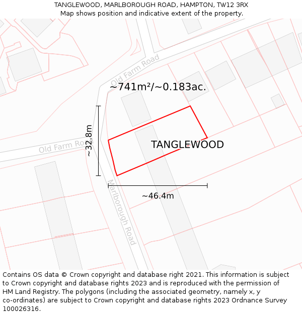 TANGLEWOOD, MARLBOROUGH ROAD, HAMPTON, TW12 3RX: Plot and title map