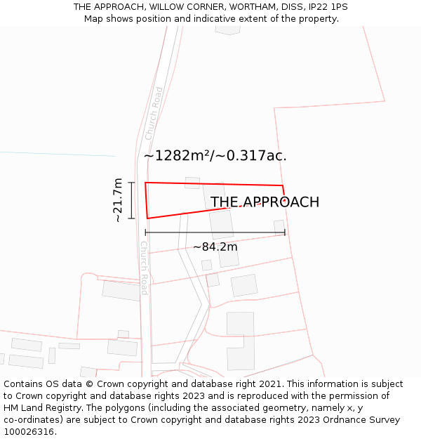 THE APPROACH, WILLOW CORNER, WORTHAM, DISS, IP22 1PS: Plot and title map