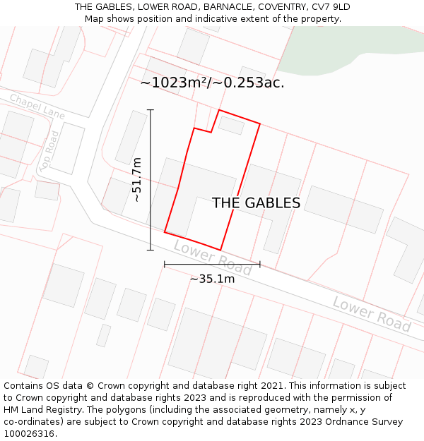 THE GABLES, LOWER ROAD, BARNACLE, COVENTRY, CV7 9LD: Plot and title map