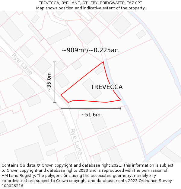 TREVECCA, RYE LANE, OTHERY, BRIDGWATER, TA7 0PT: Plot and title map