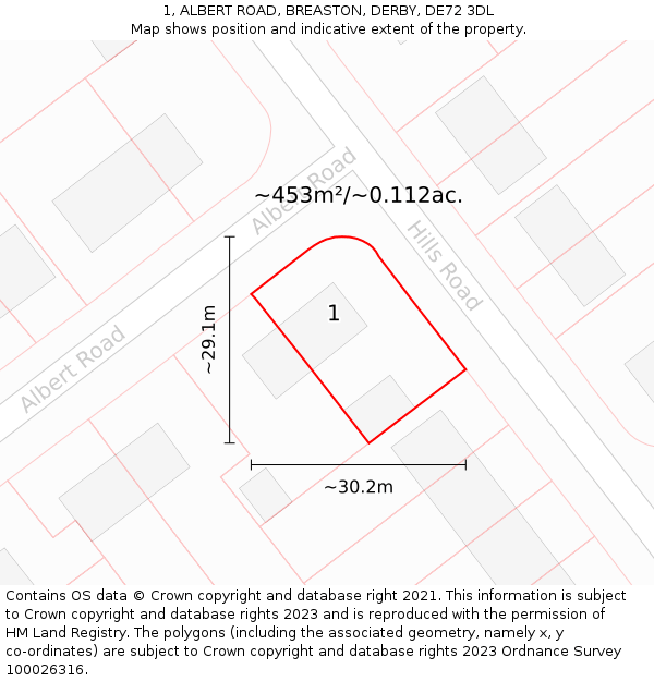 1, ALBERT ROAD, BREASTON, DERBY, DE72 3DL: Plot and title map