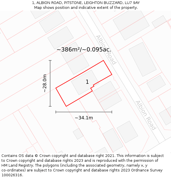 1, ALBION ROAD, PITSTONE, LEIGHTON BUZZARD, LU7 9AY: Plot and title map