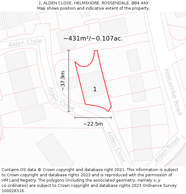 1, ALDEN CLOSE, HELMSHORE, ROSSENDALE, BB4 4AX: Plot and title map