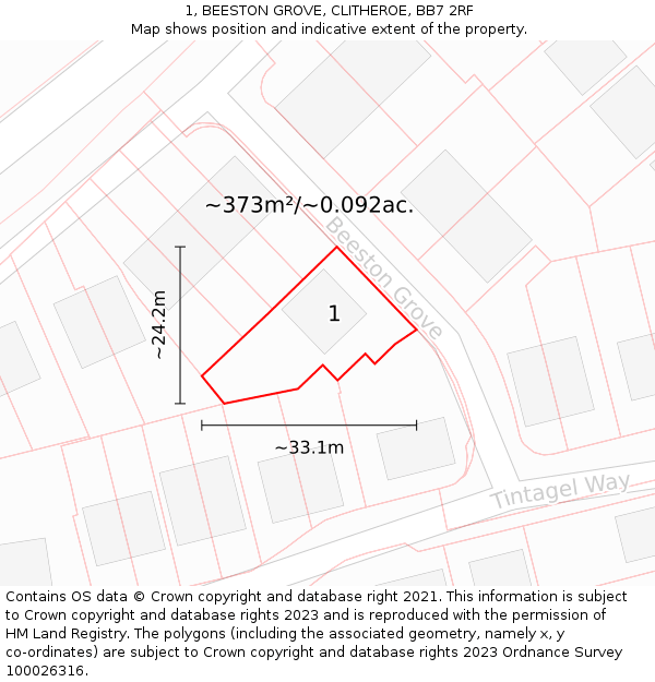 1, BEESTON GROVE, CLITHEROE, BB7 2RF: Plot and title map