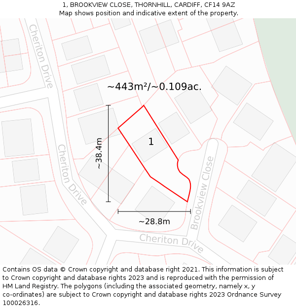 1, BROOKVIEW CLOSE, THORNHILL, CARDIFF, CF14 9AZ: Plot and title map