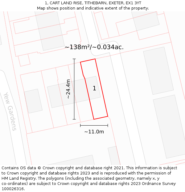 1, CART LAND RISE, TITHEBARN, EXETER, EX1 3YT: Plot and title map