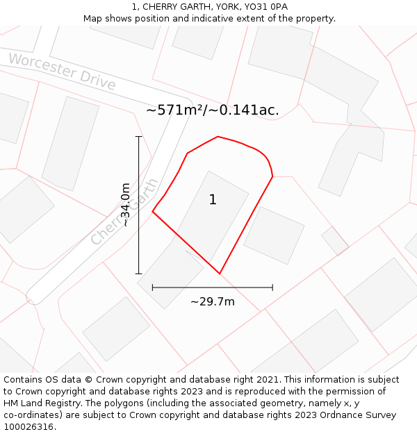 1, CHERRY GARTH, YORK, YO31 0PA: Plot and title map