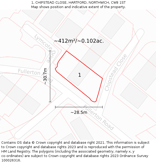 1, CHIPSTEAD CLOSE, HARTFORD, NORTHWICH, CW8 1ST: Plot and title map