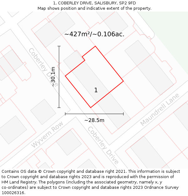 1, COBERLEY DRIVE, SALISBURY, SP2 9FD: Plot and title map