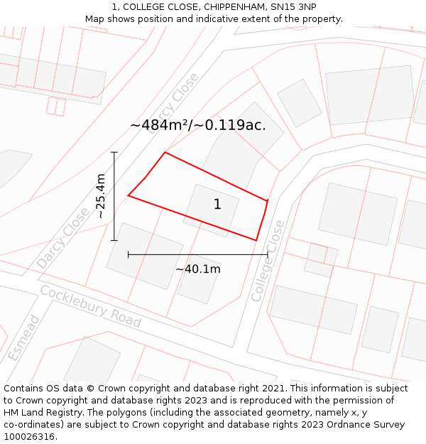 1, COLLEGE CLOSE, CHIPPENHAM, SN15 3NP: Plot and title map