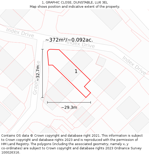 1, GRAPHIC CLOSE, DUNSTABLE, LU6 3EL: Plot and title map