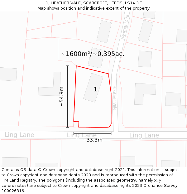 1, HEATHER VALE, SCARCROFT, LEEDS, LS14 3JE: Plot and title map