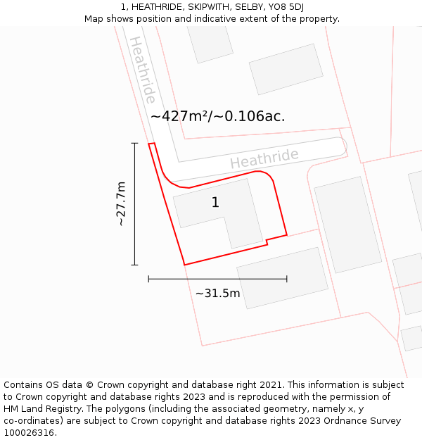 1, HEATHRIDE, SKIPWITH, SELBY, YO8 5DJ: Plot and title map