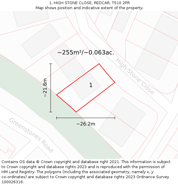 1, HIGH STONE CLOSE, REDCAR, TS10 2PR: Plot and title map