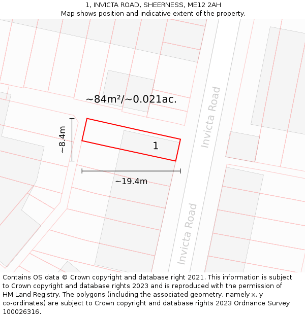 1, INVICTA ROAD, SHEERNESS, ME12 2AH: Plot and title map