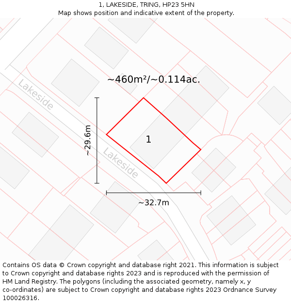 1, LAKESIDE, TRING, HP23 5HN: Plot and title map