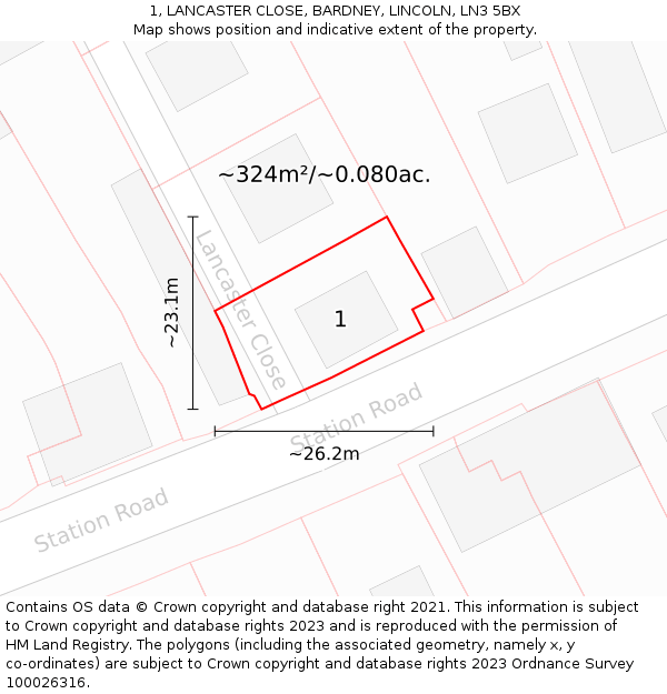 1, LANCASTER CLOSE, BARDNEY, LINCOLN, LN3 5BX: Plot and title map