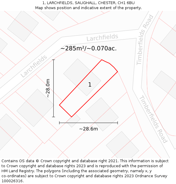 1, LARCHFIELDS, SAUGHALL, CHESTER, CH1 6BU: Plot and title map