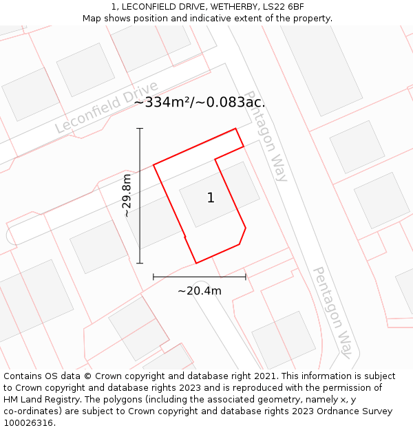 1, LECONFIELD DRIVE, WETHERBY, LS22 6BF: Plot and title map