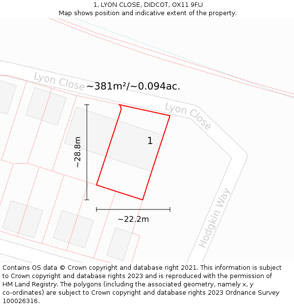 1, LYON CLOSE, DIDCOT, OX11 9FU: Plot and title map